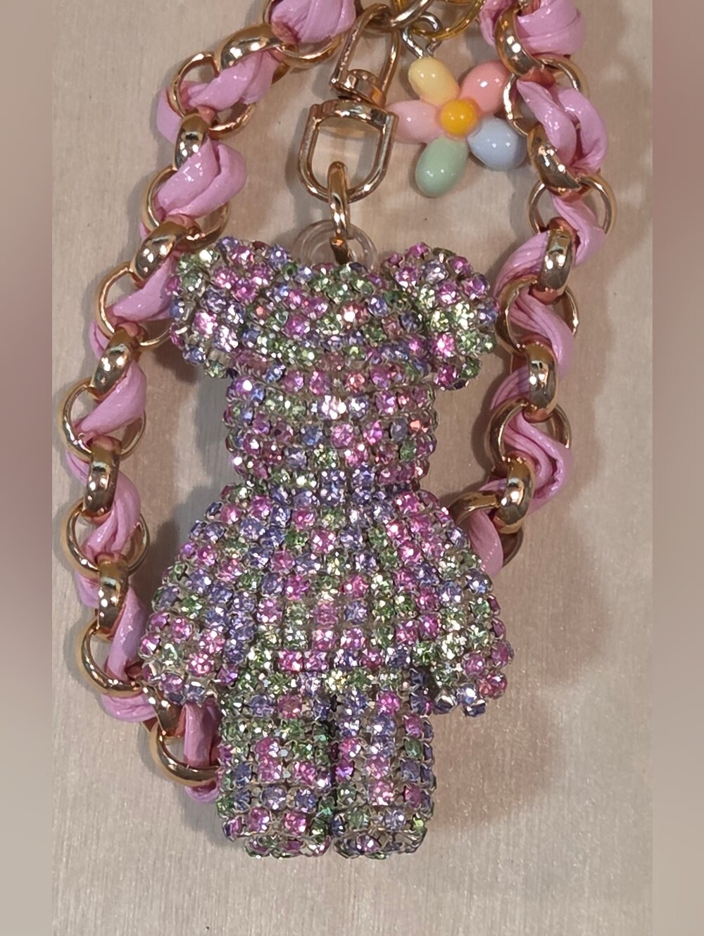 NWT Luxury Pastel Bling Rhinestone Teddy Bear Keychain